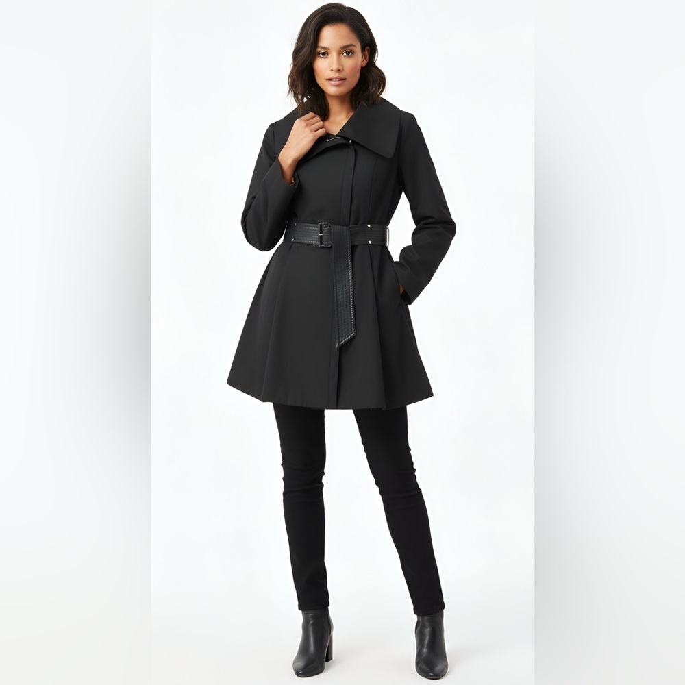 STEVE MADDEN Black Belted Hi Low Trench Coat Jacket